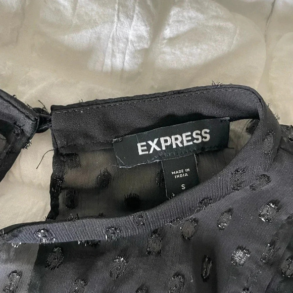Express black ruffle polka dot ruched mini dress - Picture 10 of 14